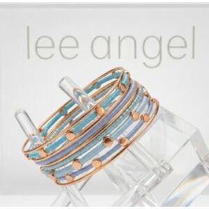 Lee Angel Women's Gold Dot Ombre Blue Silk Wrap Bangle Set NWT 125